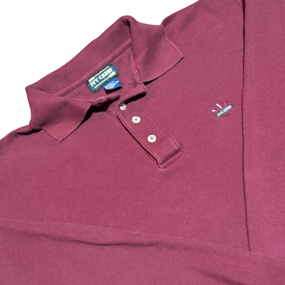 Vintage Ivy Crew Maroon Long-Sleeve Polo Shirt‎ Large